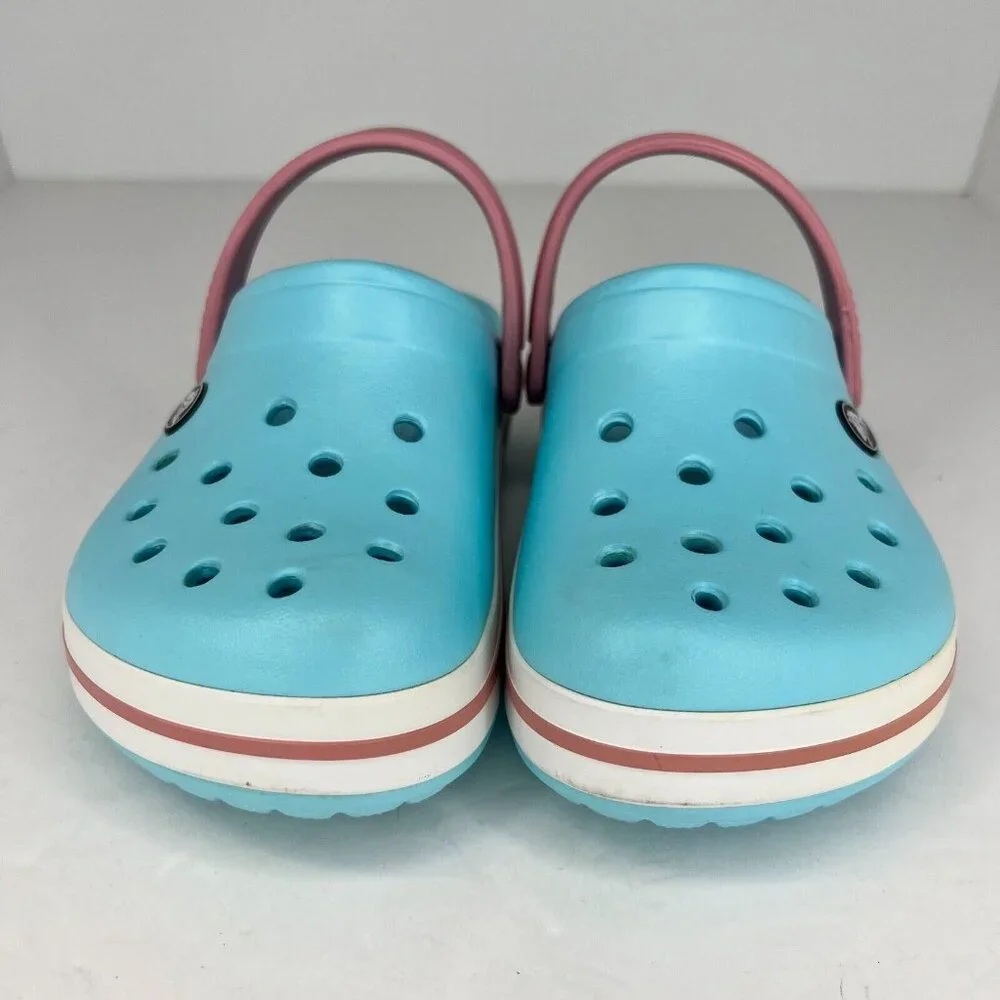 Crocs Unisex Ice Blue Pink Crocband Rubber Classic Solid Sandals Size 2 Clogs